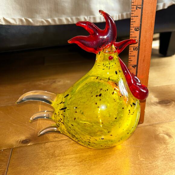 Handmade Blown Glass Chicken Rooster Figure Home Decor yellow red Murano style - Picture 7 of 7